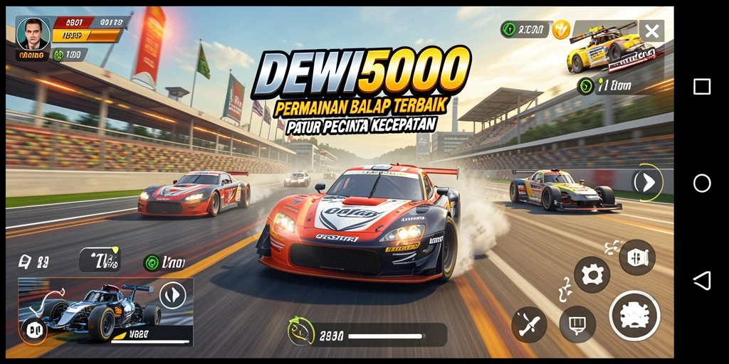 Gameplay balap seru di DEWI5000 dengan mobil dan trek yang menarik.