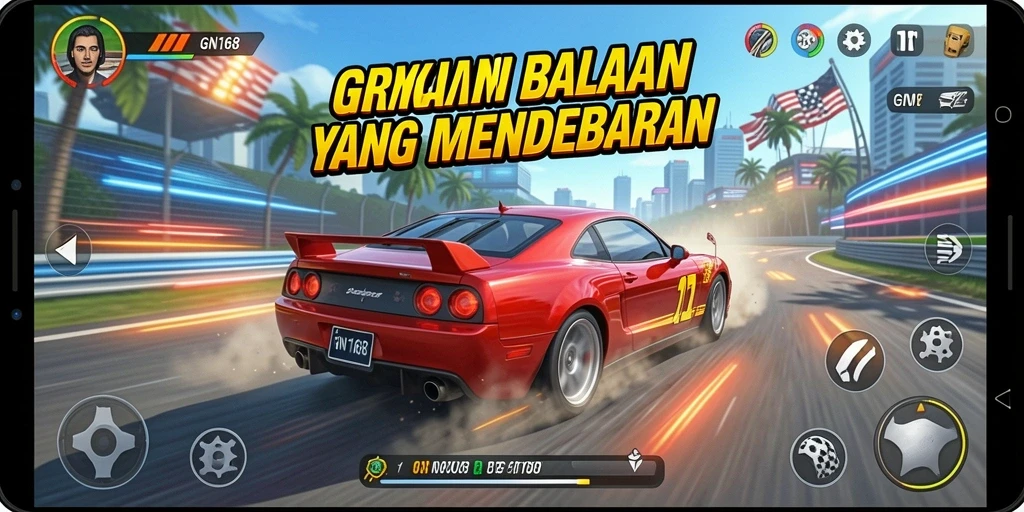 Screenshot gameplay GN168 menampilkan momen balapan yang mendebarkan dan penuh aksi.